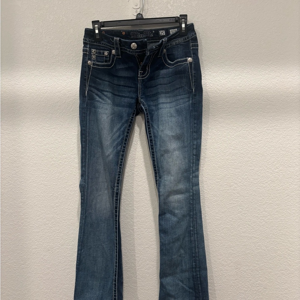 Miss Me Blue Boot Cut Jeans with Distressed Details